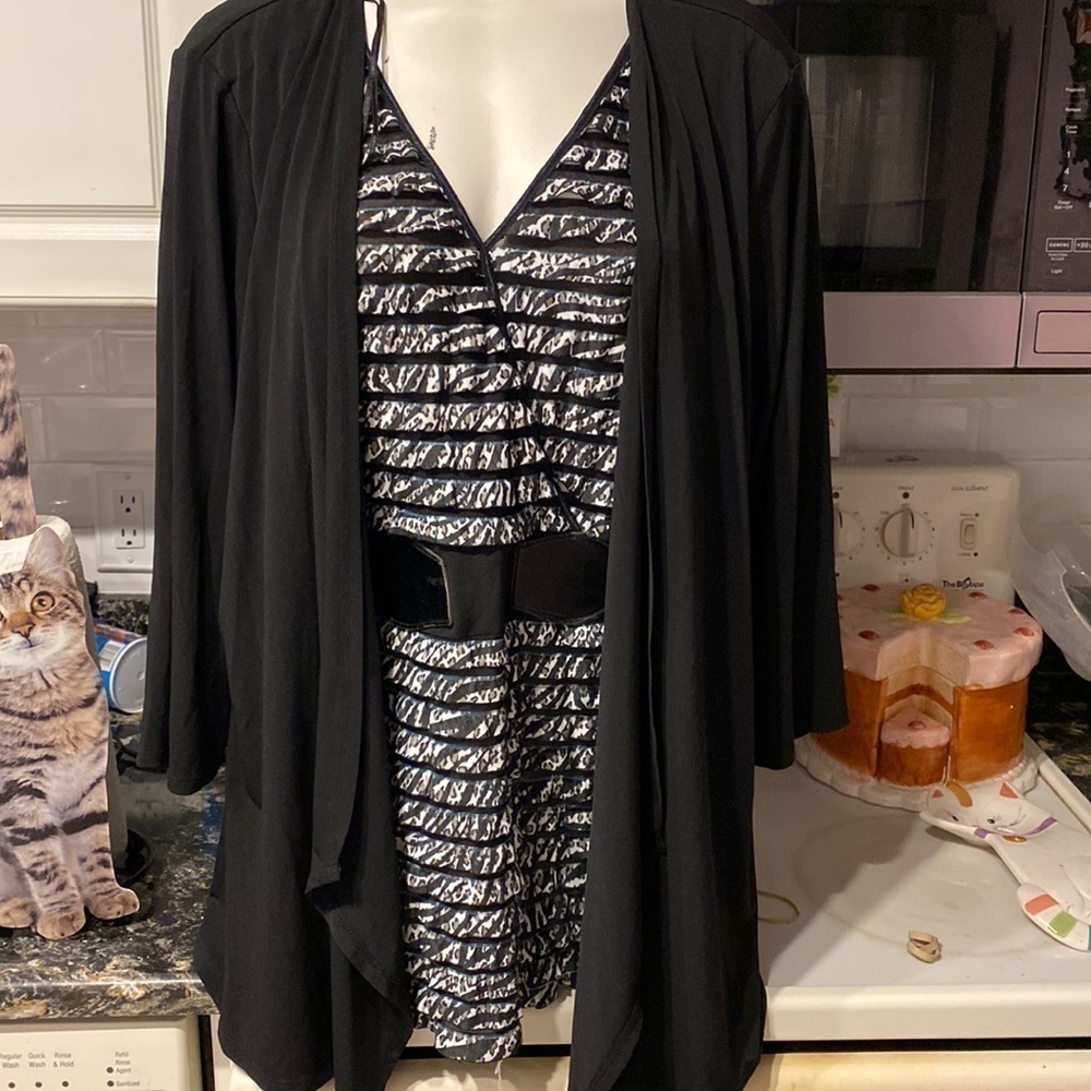 C womens Style & Co. black stretch 3/4 sleeve plus size 1 piece top 3X